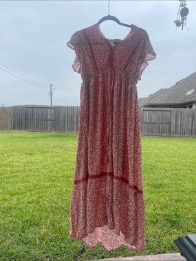 Bohemian Red Floral Tie-Front Maxi Dress